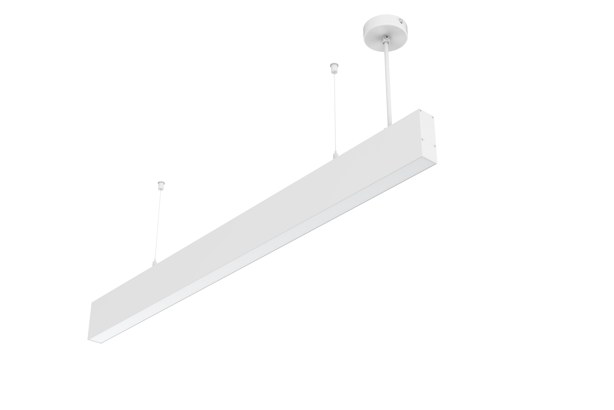 Светодиодный светильник VARTON Angusta High 2001x35x90 мм подвесной 69 Вт Tunable White 3000-6500 K IP40 RAL9003 белый муар с рассеивателем опал диммируемый по протоколу DALI аварийный автономный постоянного действия